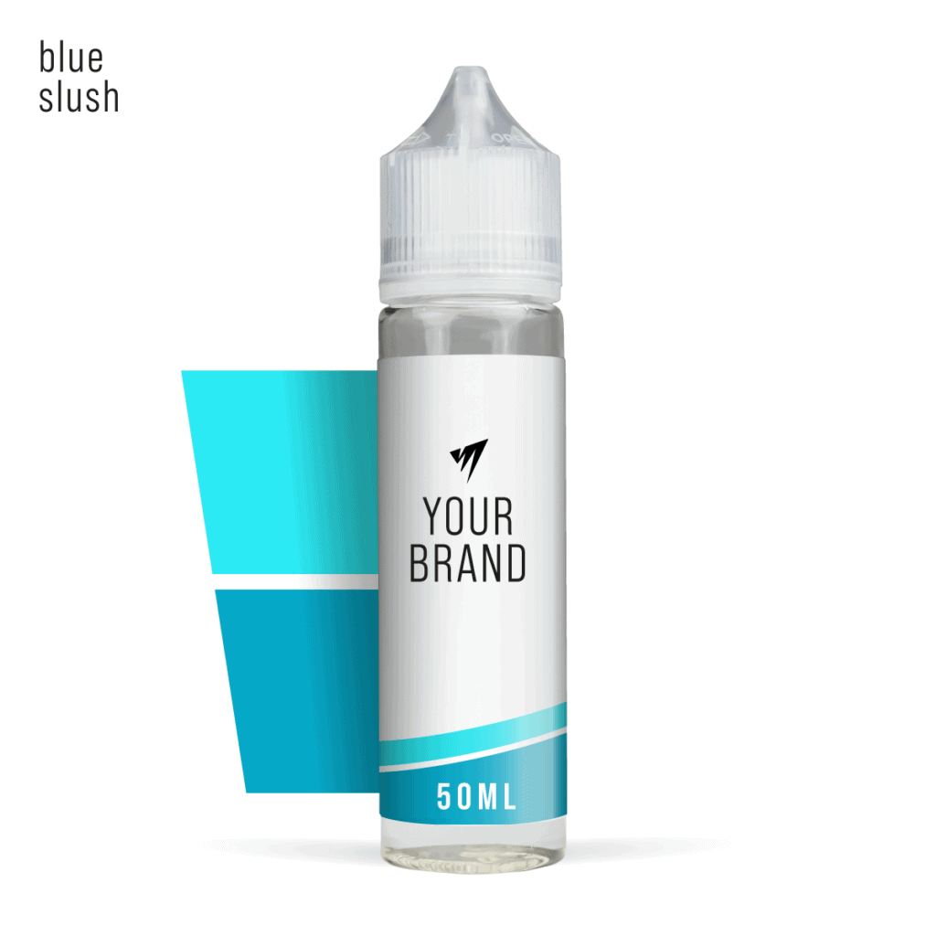 premium white label e-liquid blue slush 50ml on white background
