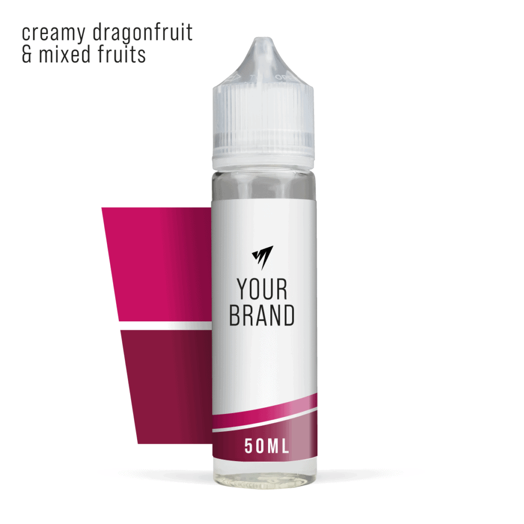 premium white label e-liquid dragonfruit mixed fruits 50ml on white background