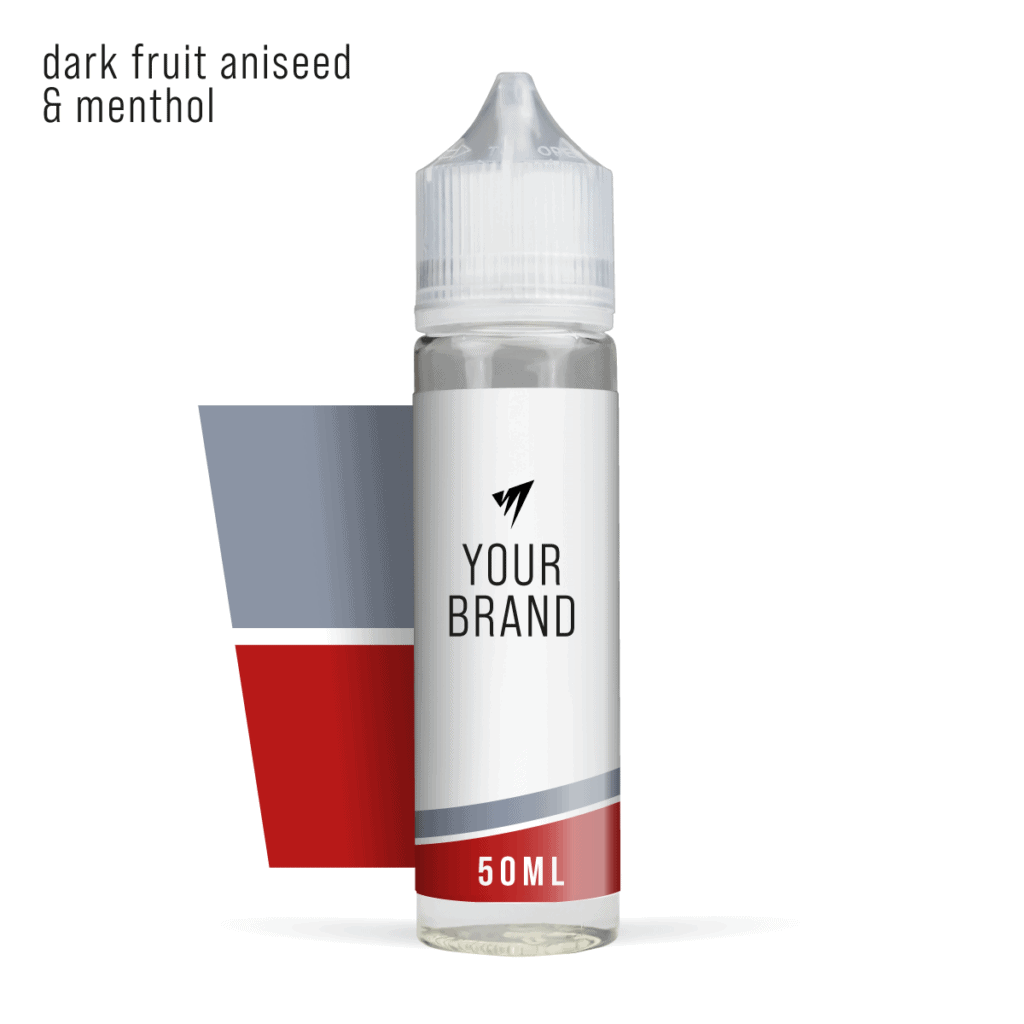 premium white label e-liquid aniseed menthol and dark fruits 50ml on white background