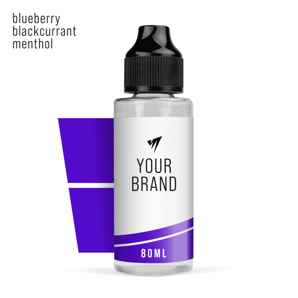 80ml white label e-liquid blueberry blackcurrant menthol flavour shortfill on studio background