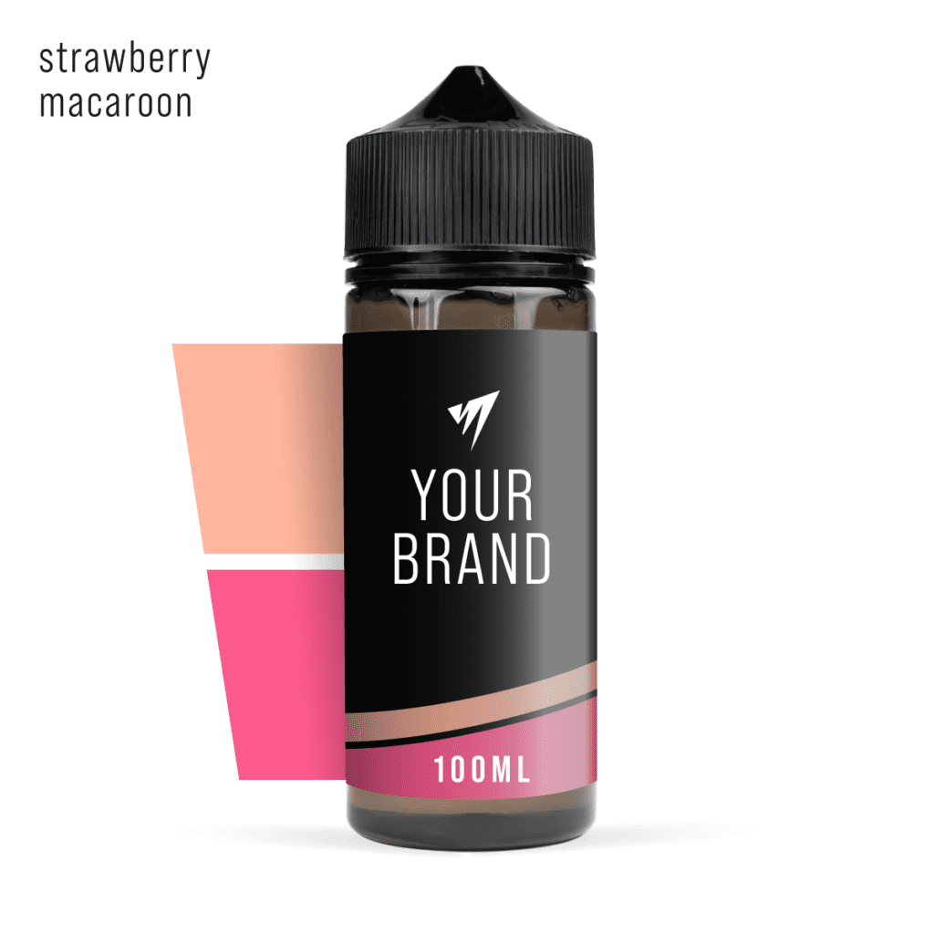100ml white label shortfill e-liquid strawberry macaroon flavour shortfill on studio background