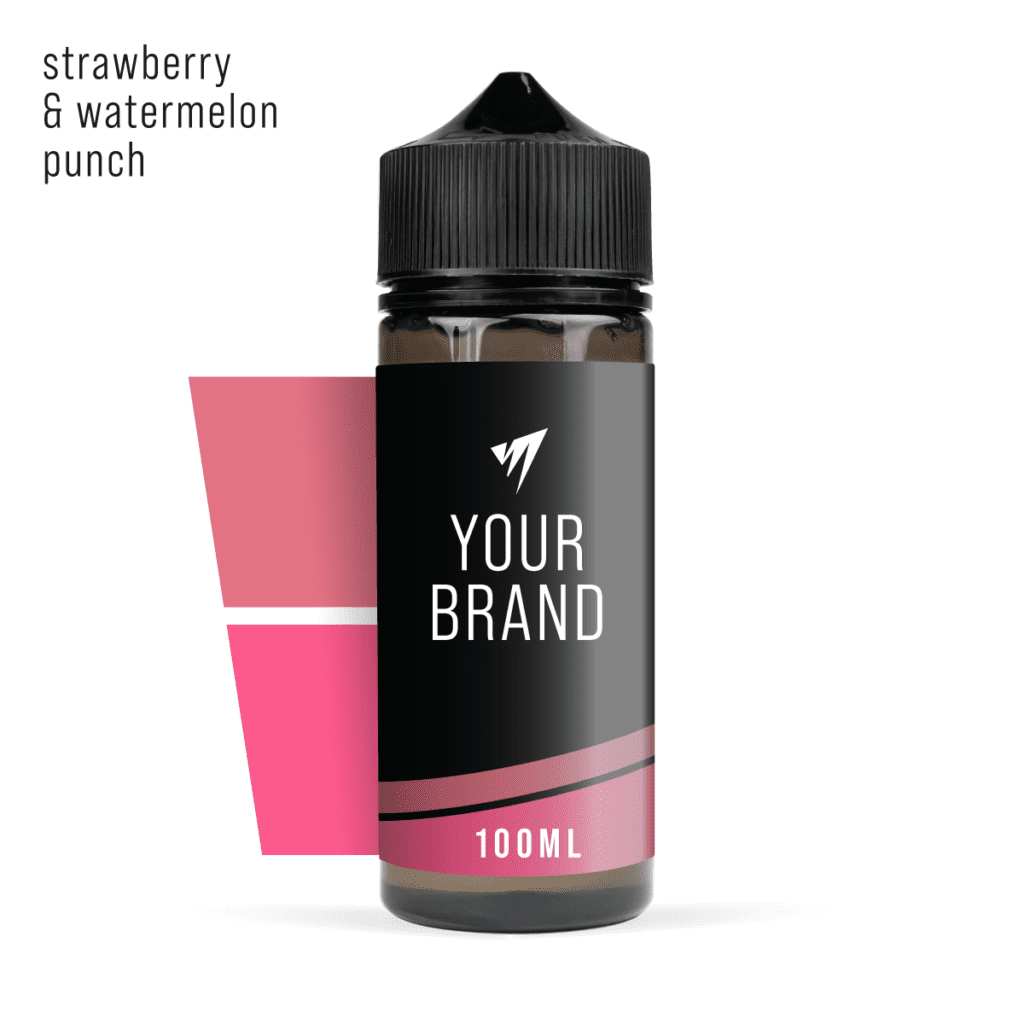 100ml white label shortfill e-liquid strawberry watermelon punch flavour on studio background