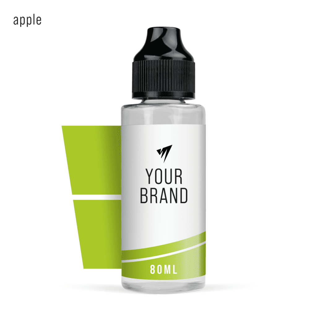 white label e-liquid apple 80ml shortfill on studio background