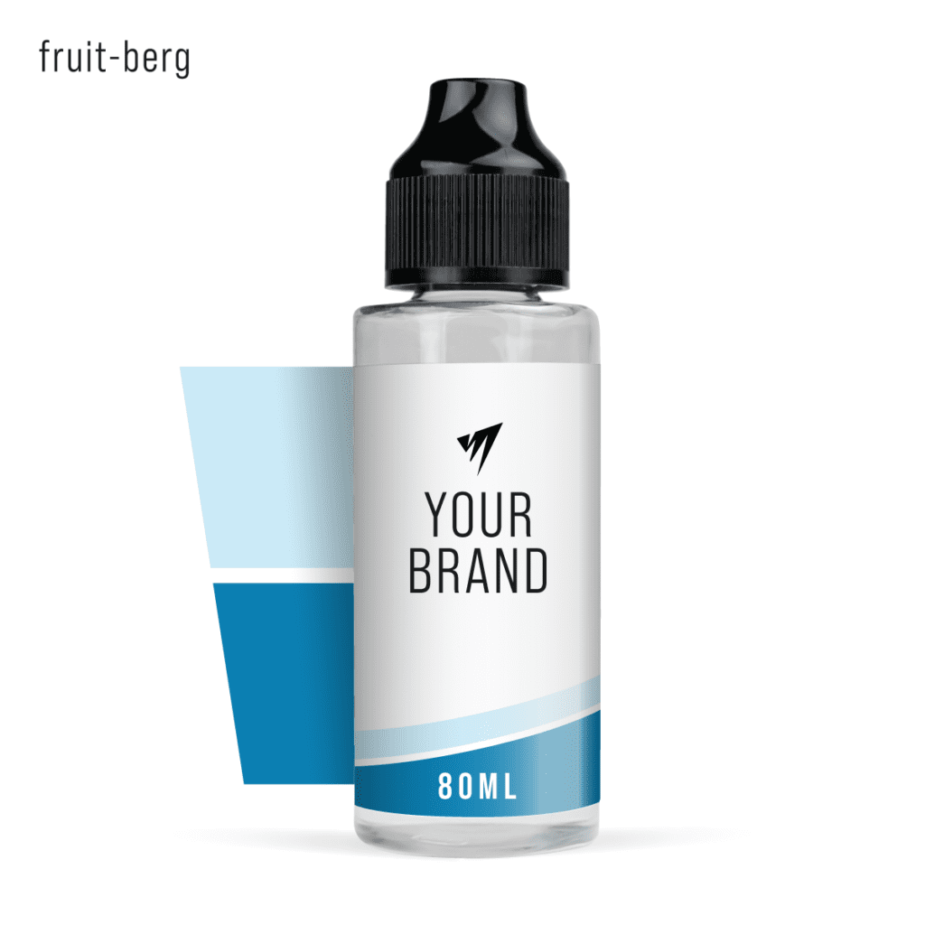 white label shortfill e-liquid 80ml fruit berg flavour on studio background